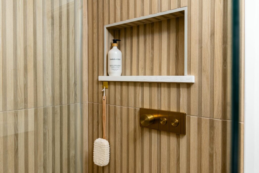 Throop St Primary Bathroom Renovation: A Modern Wood-Look Oasis