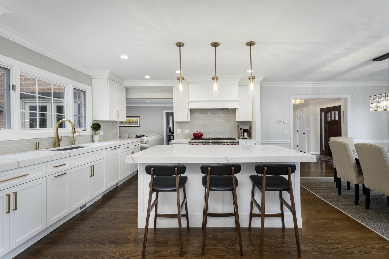 Warm modern kitchen and bathroom renovation at Valley Rd home featuring wood tones and minimalist finishes